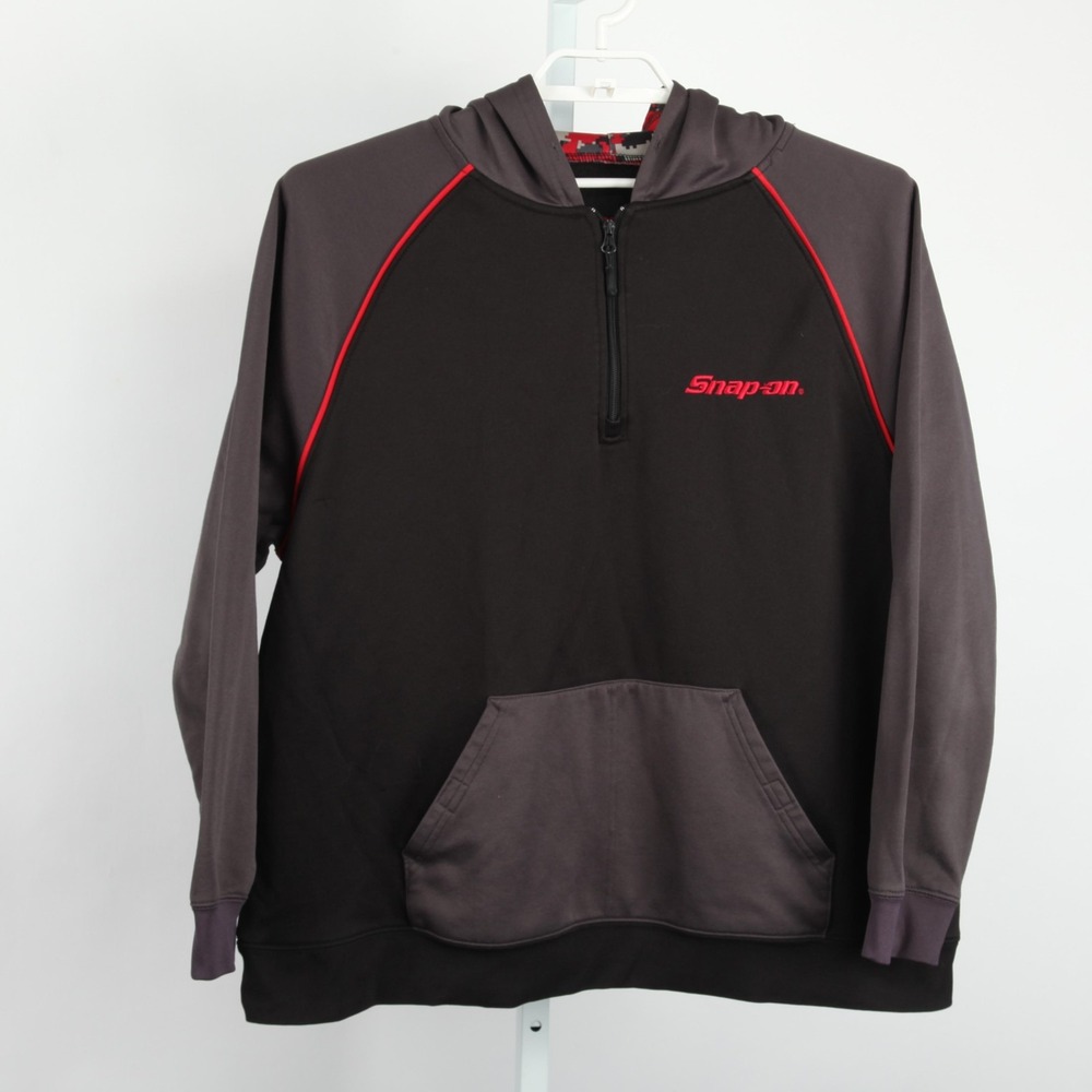Snap On Hoodie Pullover Mens XL Black Gray Red Quarter Zip Kangaroo Pocket Work - Picture 2 of 11